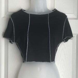 Black Contrast Stitch Crop Top